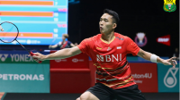 Jonatan Christie saat bertanding dalam Malaysia Open 2024