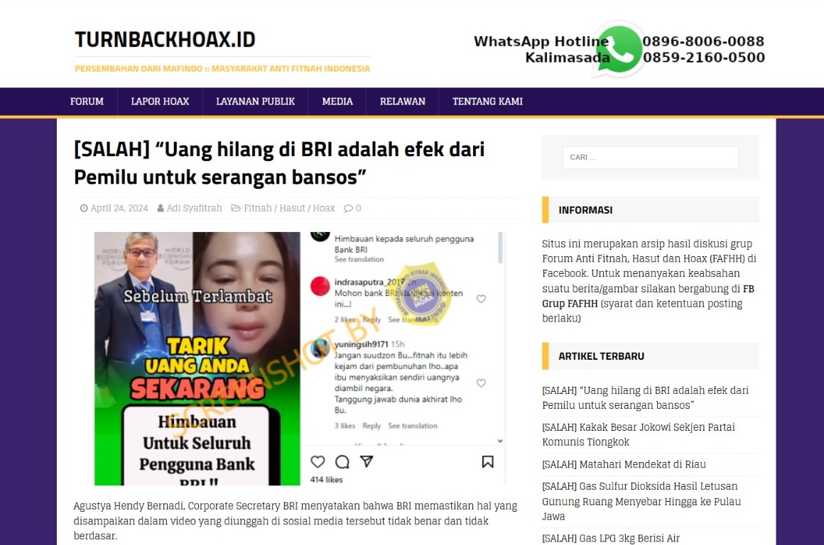 uang nasabah BRI hilang